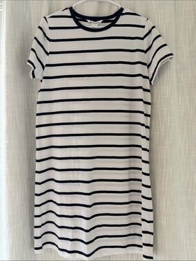 Athleta Navy and White Striped Essential Tee Dress